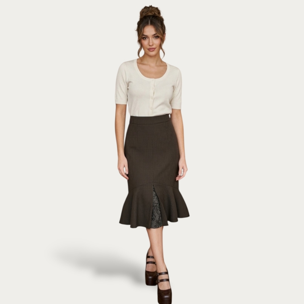 Vintage 90's Le Château Academia Oxford Plaid Fall Bell Skirt